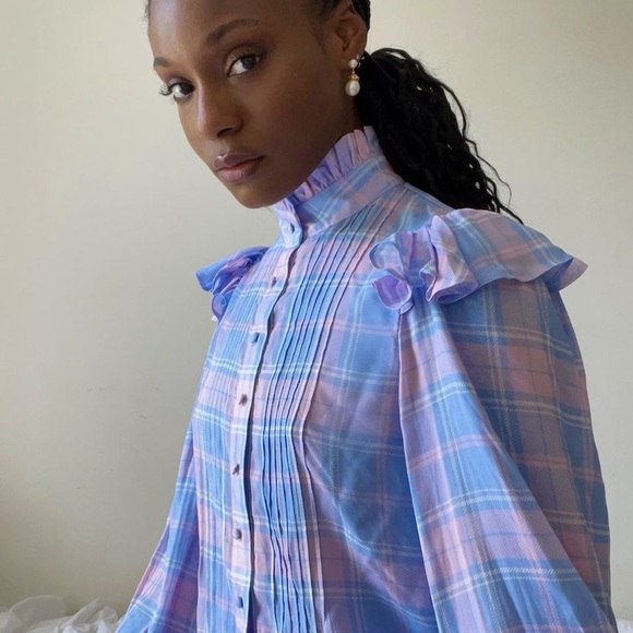 Selkie Victorian Tux Blouse in Cindy Plaid sz Medium BNWT - Picture 2 of 7